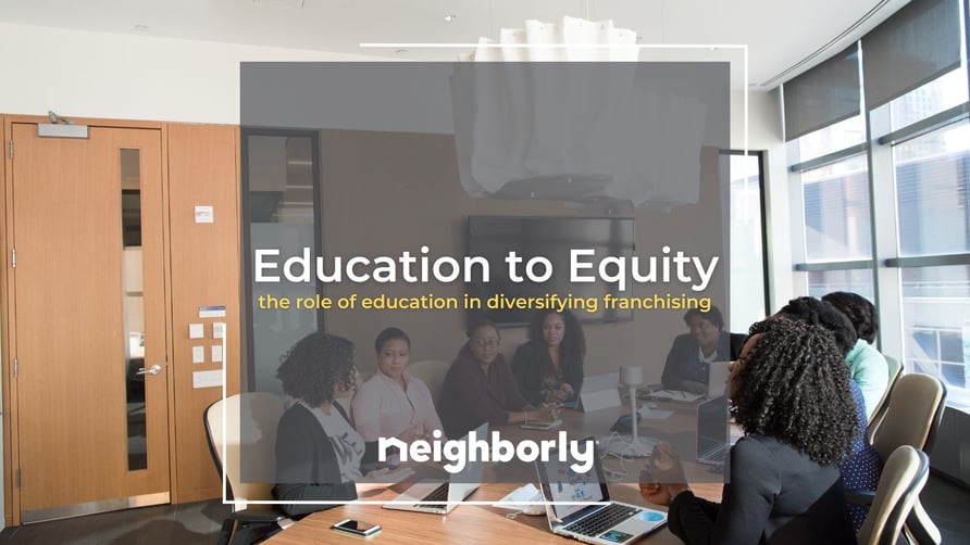 Featured image: Education to Equity text on classroom graphic. - Education Surrounding Diversity in Franchising, What to Know and Where to Start