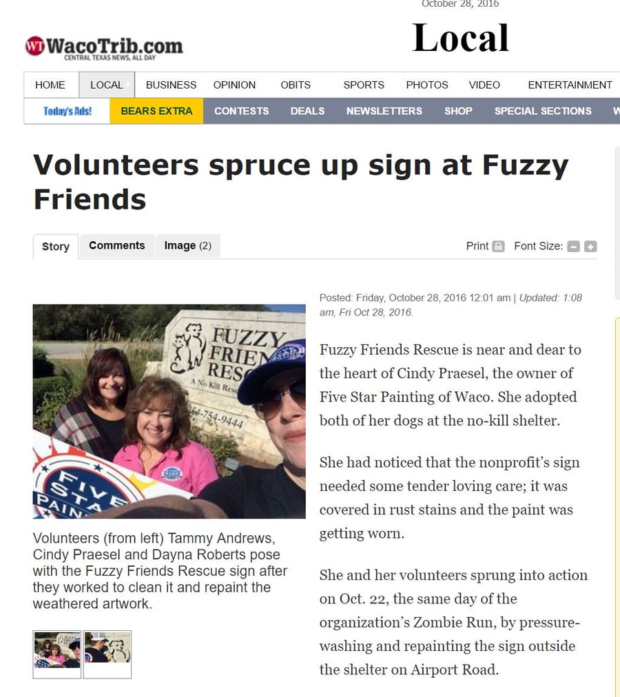 Featured image: FSP Fuzzy Friends.jpg - Five Star Painting Helps Fuzzy Friends in Waco, TX