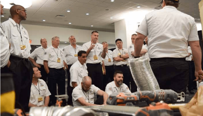 group of people gathered during a training session