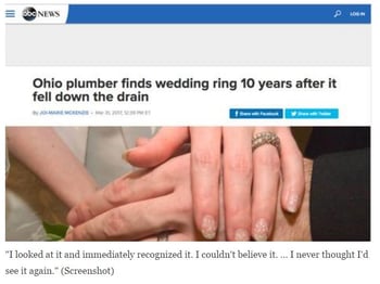 Mr. Rooter Reunites Woman with Wedding Ring- 10 Years later!